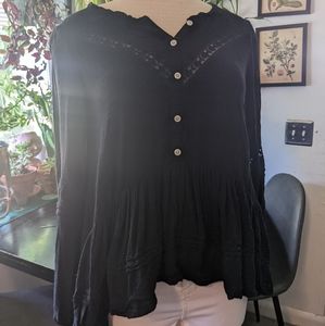 Black peasant blouse with lace details